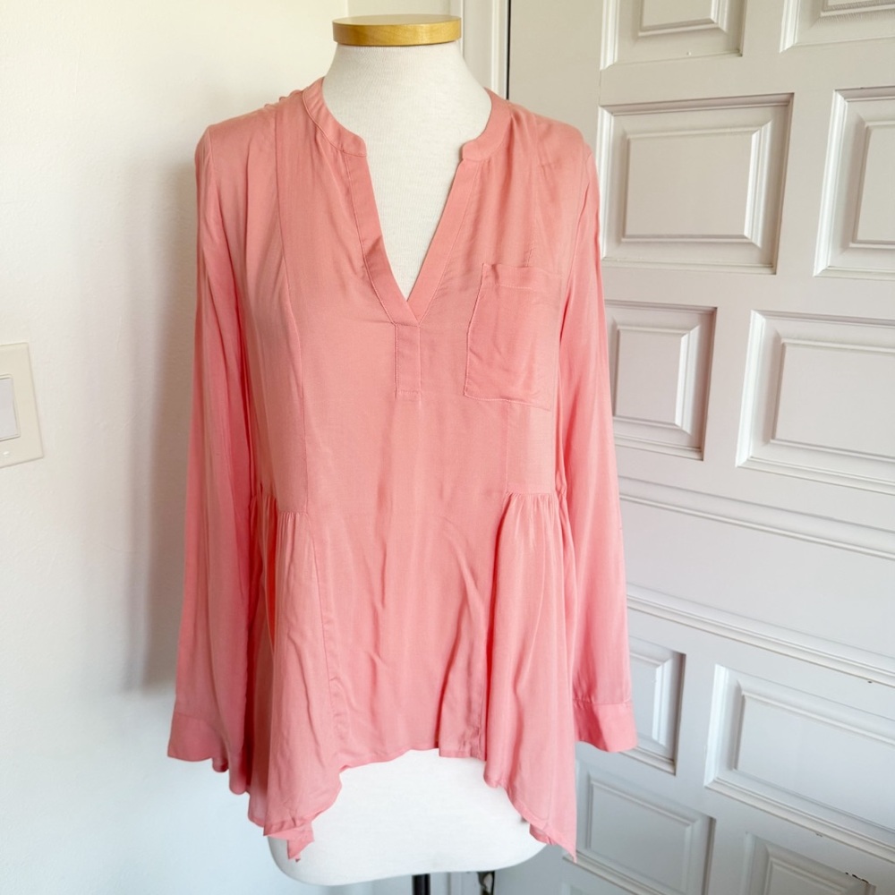 Maeve Orange Peach Pink Long Sleeve Blouse Flowy Soft Size 6